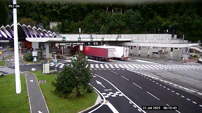 Webcam au péage du tunnel du Mont-Blanc, côté entrée France à Chamonix, au bout de l'A40