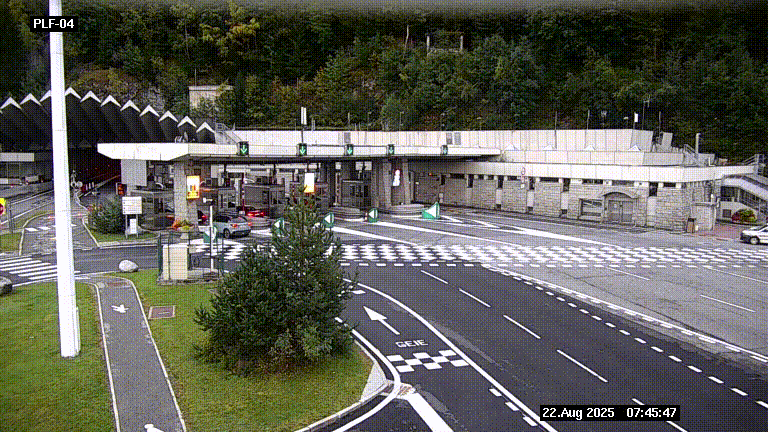 Webcam au péage du tunnel du Mont-Blanc, côté entrée France à Chamonix, au bout de l'A40