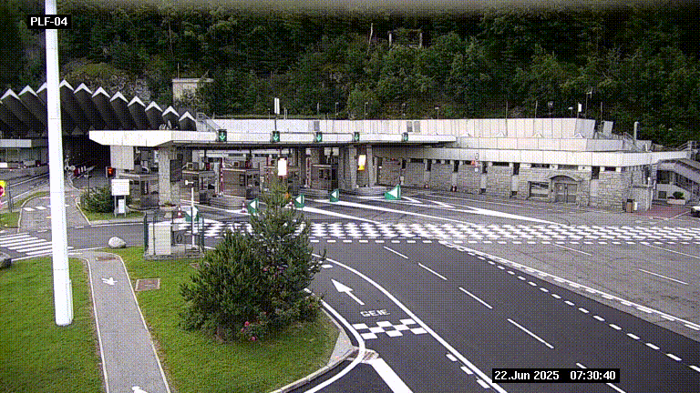 Webcam au péage du tunnel du Mont-Blanc, côté entrée France à Chamonix, au bout de l'A40