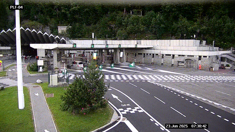 Webcam au péage du tunnel du Mont-Blanc, côté entrée France à Chamonix, au bout de l'A40