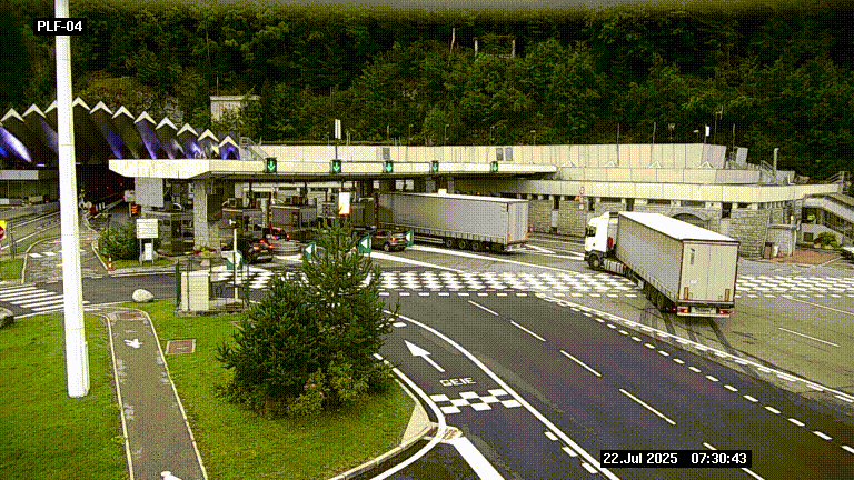 Webcam au péage du tunnel du Mont-Blanc, côté entrée France à Chamonix, au bout de l'A40