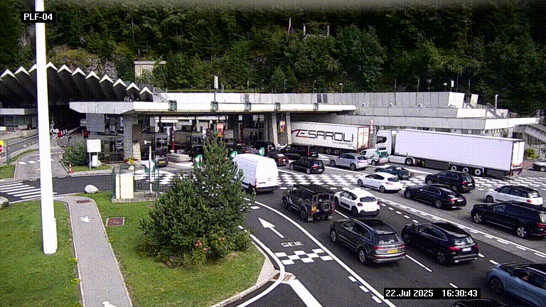 Webcam au péage du tunnel du Mont-Blanc, côté entrée France à Chamonix, au bout de l'A40