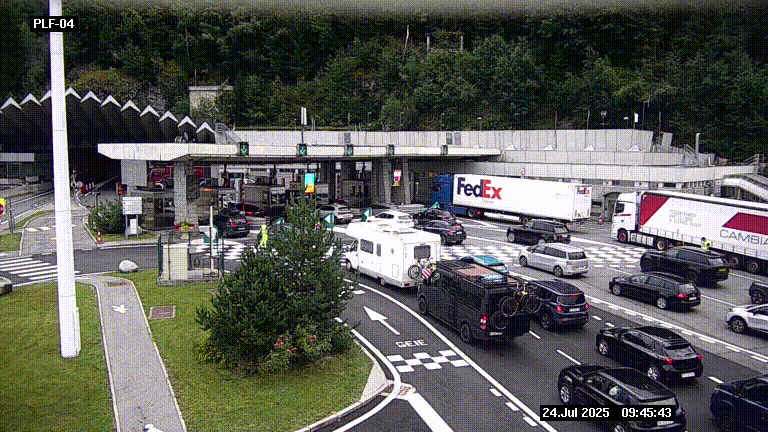 Webcam au péage du tunnel du Mont-Blanc, côté entrée France à Chamonix, au bout de l'A40