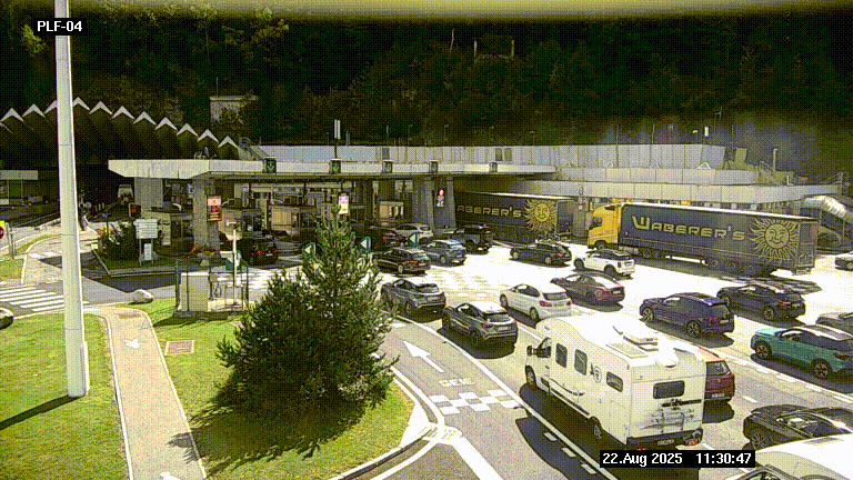 Webcam au péage du tunnel du Mont-Blanc, côté entrée France à Chamonix, au bout de l'A40