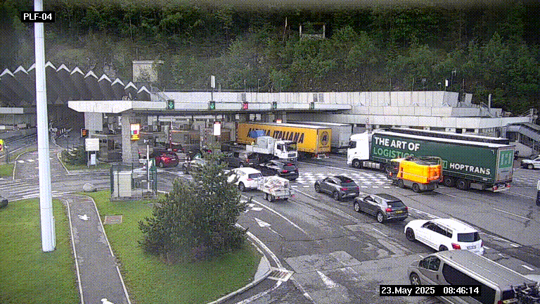 Webcam au péage du tunnel du Mont-Blanc, côté entrée France à Chamonix, au bout de l'A40