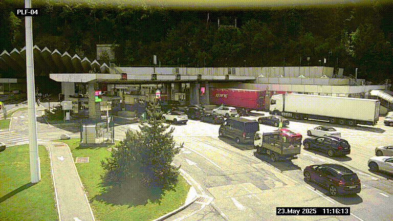 Webcam au péage du tunnel du Mont-Blanc, côté entrée France à Chamonix, au bout de l'A40