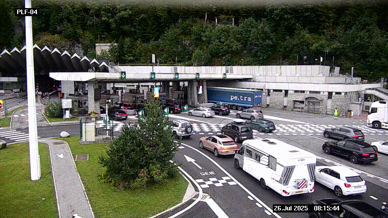 Webcam au péage du tunnel du Mont-Blanc, côté entrée France à Chamonix, au bout de l'A40