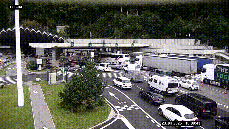 Webcam au péage du tunnel du Mont-Blanc, côté entrée France à Chamonix, au bout de l'A40