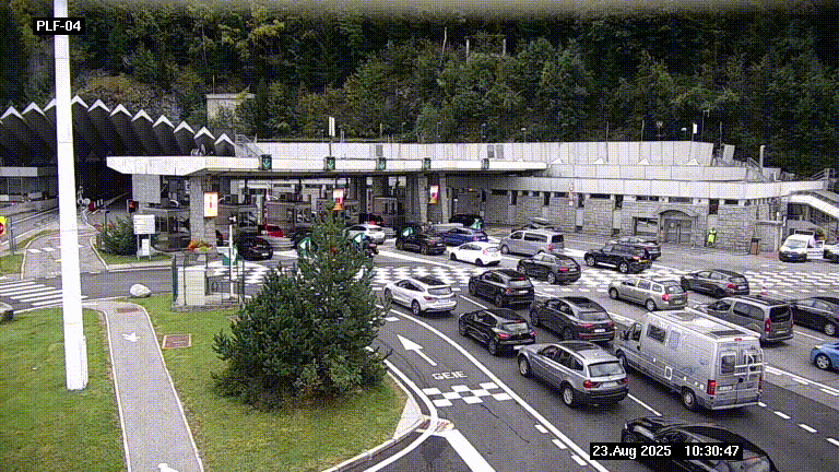 Webcam au péage du tunnel du Mont-Blanc, côté entrée France à Chamonix, au bout de l'A40