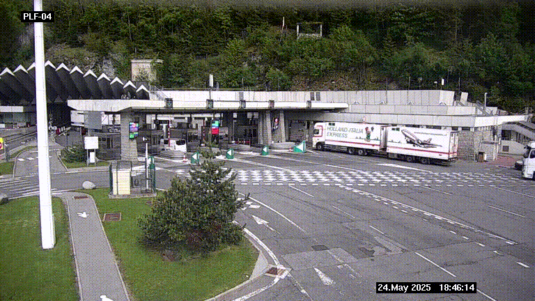 Webcam au péage du tunnel du Mont-Blanc, côté entrée France à Chamonix, au bout de l'A40