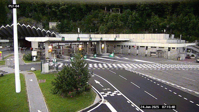 Webcam au péage du tunnel du Mont-Blanc, côté entrée France à Chamonix, au bout de l'A40