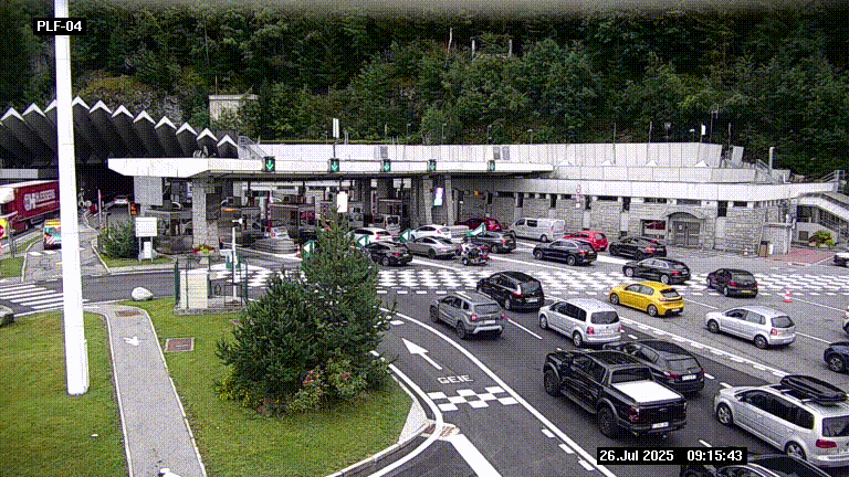 <h2>Webcam au péage du tunnel du Mont-Blanc, côté entrée France à Chamonix, au bout de l'A40</h2>