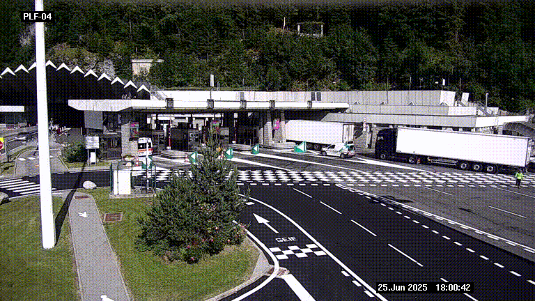 Webcam au péage du tunnel du Mont-Blanc, côté entrée France à Chamonix, au bout de l'A40