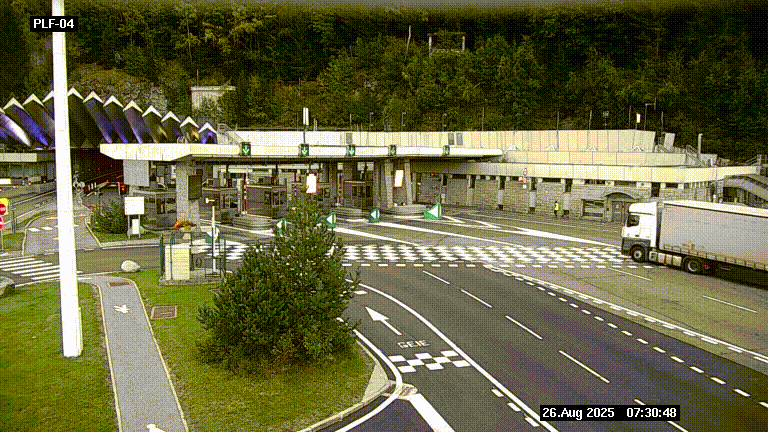 Webcam au péage du tunnel du Mont-Blanc, côté entrée France à Chamonix, au bout de l'A40
