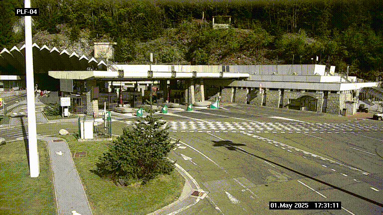 Webcam au péage du tunnel du Mont-Blanc, côté entrée France à Chamonix, au bout de l'A40