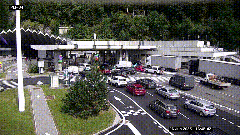 Webcam au péage du tunnel du Mont-Blanc, côté entrée France à Chamonix, au bout de l'A40