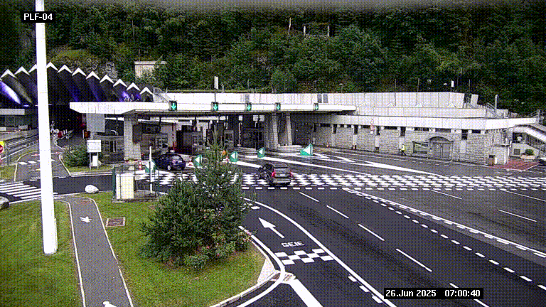 Webcam au péage du tunnel du Mont-Blanc, côté entrée France à Chamonix, au bout de l'A40