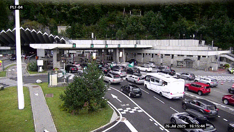 Webcam au péage du tunnel du Mont-Blanc, côté entrée France à Chamonix, au bout de l'A40