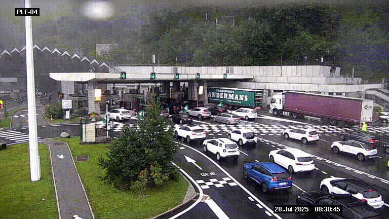 Webcam au péage du tunnel du Mont-Blanc, côté entrée France à Chamonix, au bout de l'A40