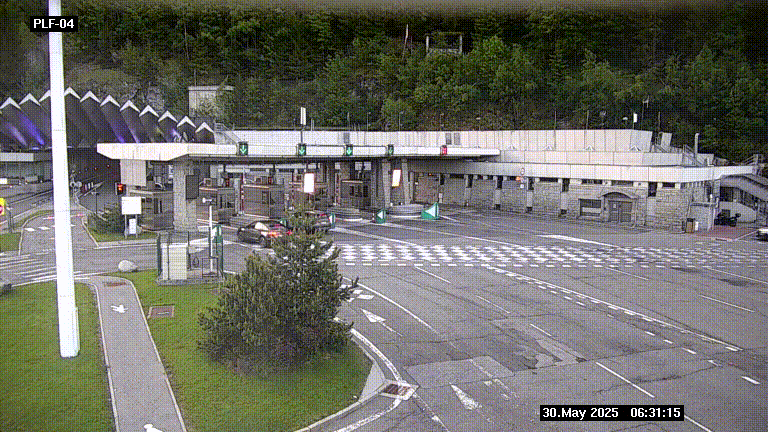 Webcam au péage du tunnel du Mont-Blanc, côté entrée France à Chamonix, au bout de l'A40