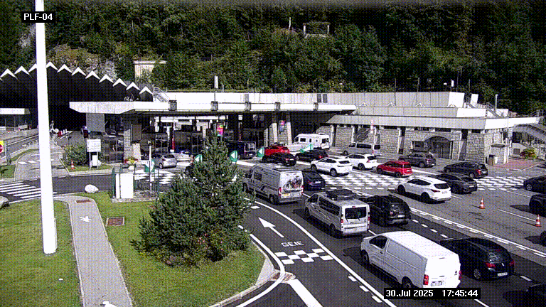 Webcam au péage du tunnel du Mont-Blanc, côté entrée France à Chamonix, au bout de l'A40