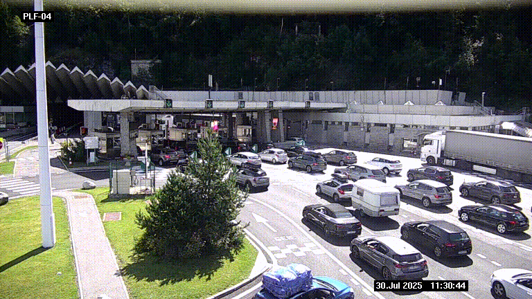 Webcam au péage du tunnel du Mont-Blanc, côté entrée France à Chamonix, au bout de l'A40