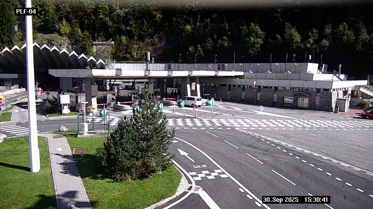 Webcam au péage du tunnel du Mont-Blanc, côté entrée France à Chamonix, au bout de l'A40