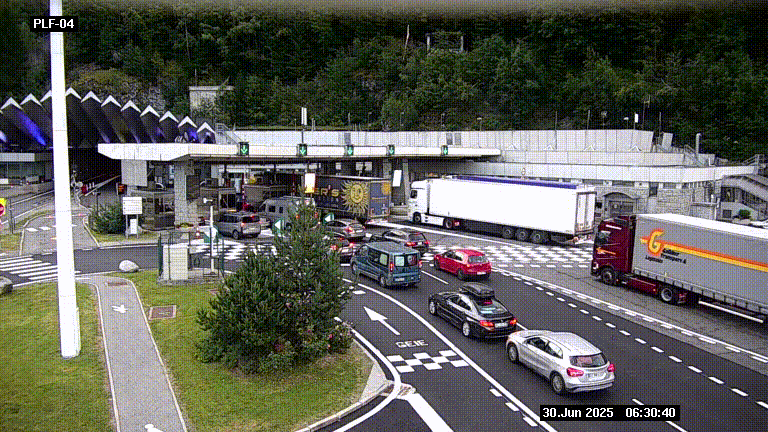 Webcam au péage du tunnel du Mont-Blanc, côté entrée France à Chamonix, au bout de l'A40
