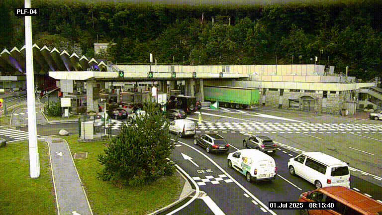 Webcam au péage du tunnel du Mont-Blanc, côté entrée France à Chamonix, au bout de l'A40
