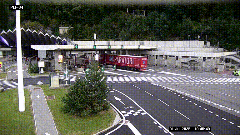 Webcam au péage du tunnel du Mont-Blanc, côté entrée France à Chamonix, au bout de l'A40