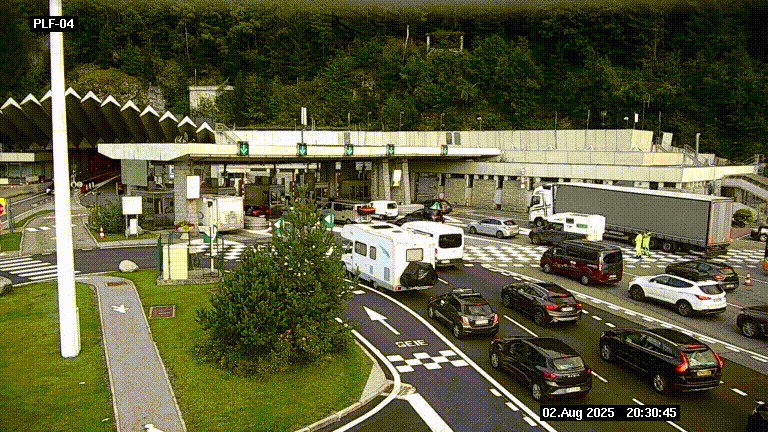 Webcam au péage du tunnel du Mont-Blanc, côté entrée France à Chamonix, au bout de l'A40