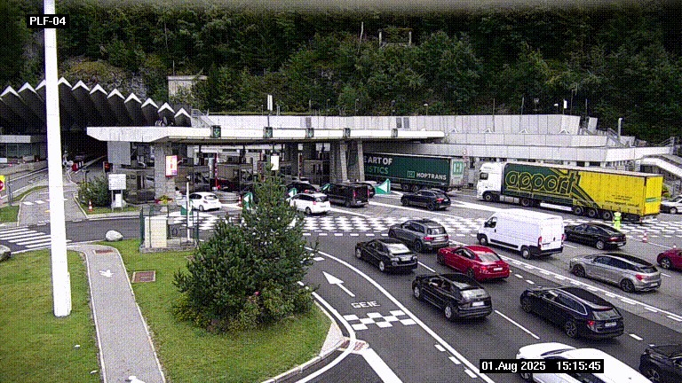 <h2>Webcam au péage du tunnel du Mont-Blanc, côté entrée France à Chamonix, au bout de l'A40</h2>