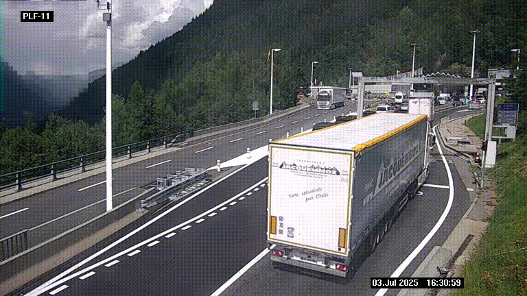 <h2>Caméra avant le péage du tunnel du Mont-Blanc, côté entrée France à Chamonix-Mont-Blanc, à la fin de la N205</h2>
