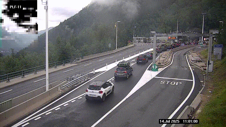 <h2>Caméra avant le péage du tunnel du Mont-Blanc, côté entrée France à Chamonix-Mont-Blanc, à la fin de la N205</h2>
