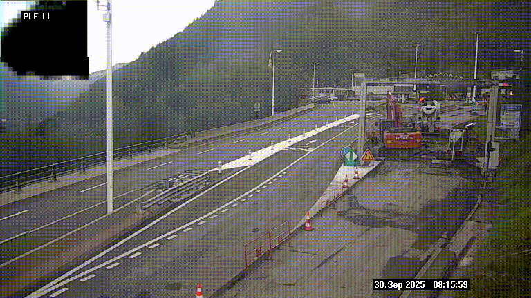 Caméra avant le péage du tunnel du Mont-Blanc, côté entrée France à Chamonix-Mont-Blanc, à la fin de la N205