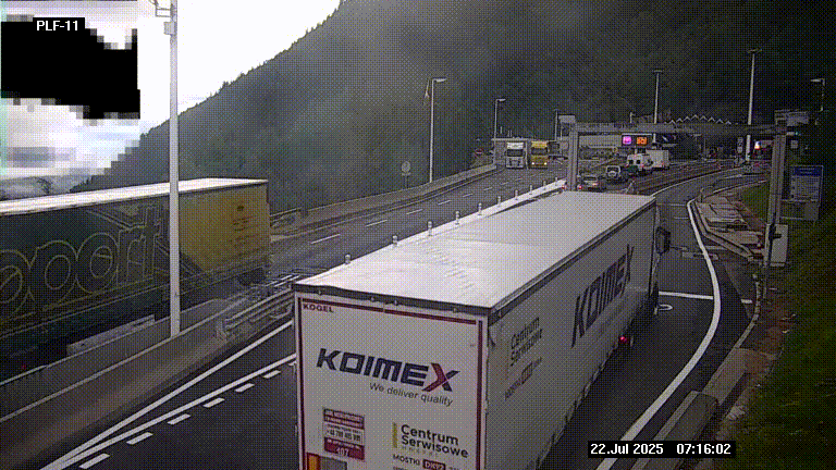 <h2>Caméra avant le péage du tunnel du Mont-Blanc, côté entrée France à Chamonix-Mont-Blanc, à la fin de la N205</h2>
