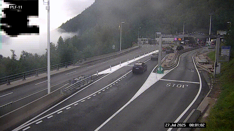 <h2>Caméra avant le péage du tunnel du Mont-Blanc, côté entrée France à Chamonix-Mont-Blanc, à la fin de la N205</h2>