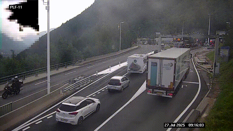 <h2>Caméra avant le péage du tunnel du Mont-Blanc, côté entrée France à Chamonix-Mont-Blanc, à la fin de la N205</h2>