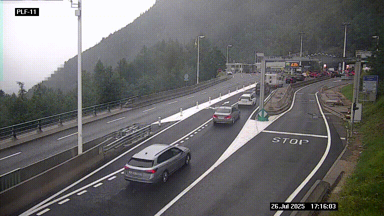 <h2>Caméra avant le péage du tunnel du Mont-Blanc, côté entrée France à Chamonix-Mont-Blanc, à la fin de la N205</h2>