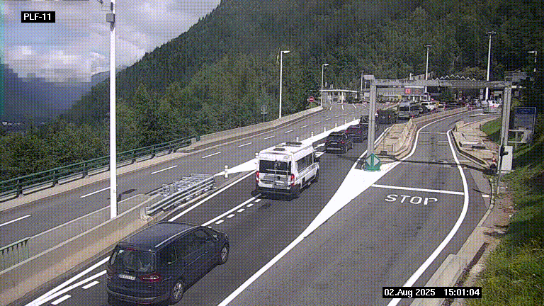 <h2>Caméra avant le péage du tunnel du Mont-Blanc, côté entrée France à Chamonix-Mont-Blanc, à la fin de la N205</h2>