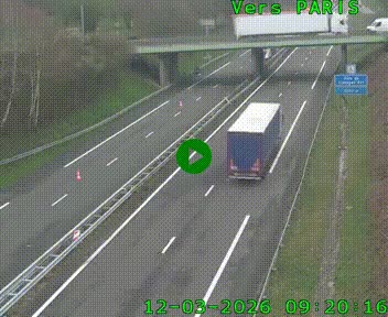 Caméra routière sur l'autoroute A20 au nord de Limoges, à la jonction avec la N520. Vue orientée vers Paris