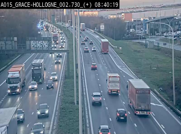 Webcam E42/A15 à Grâce-Hollogne, à proximité de la jonction avec l'A604. Vue orientée vers Namur