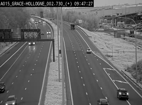 Webcam E42/A15 à Grâce-Hollogne, à proximité de la jonction avec l'A604. Vue orientée vers Namur