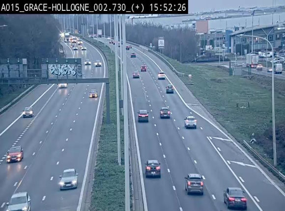Webcam E42/A15 à Grâce-Hollogne, à proximité de la jonction avec l'A604. Vue orientée vers Namur