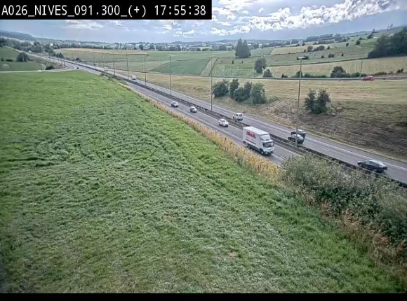 Webcam autoroute A26/E25 à hauteur de Vaux-sur-Sûre (Nives), à la jonction avec la N848 en direction de Luxembourg - BK 91,3