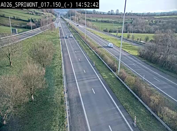 Webcam E25 (A26) à hauteur de Sprimont en direction de Liège et en provenance de Bastogne