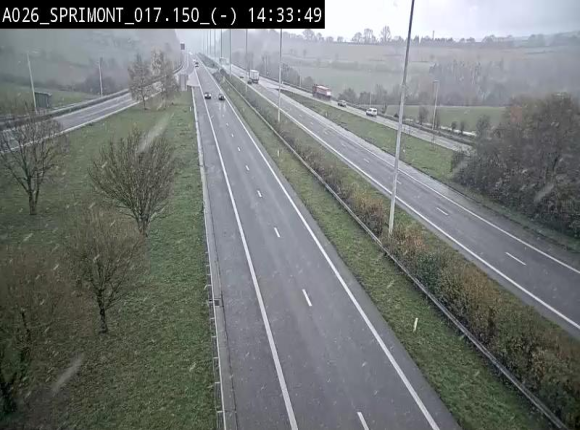Webcam E25 (A26) à hauteur de Sprimont en direction de Liège et en provenance de Bastogne