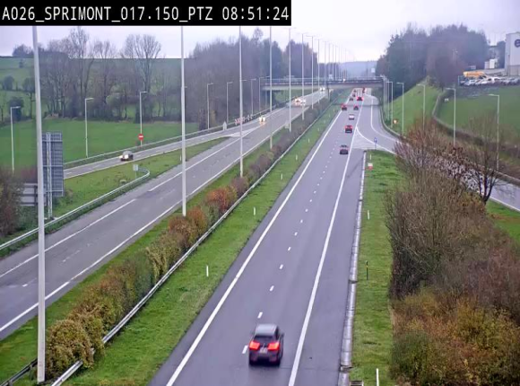 Webcam A26 (E25) à Sprimont, sur l'autoroute entre Liège et Arlon. Vue orientée vers le Luxembourg