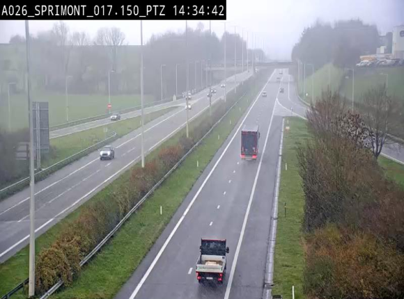 Webcam A26 (E25) à Sprimont, sur l'autoroute entre Liège et Arlon. Vue orientée vers le Luxembourg