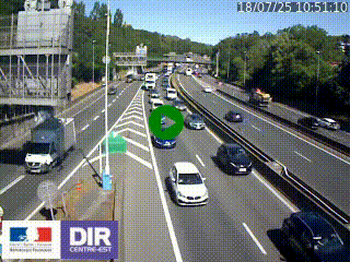 Caméra autoroute sur A6 - Valvert, près de Lyon, en direction de Paris, à hauteur de la sortie 36 Porte du Valvert